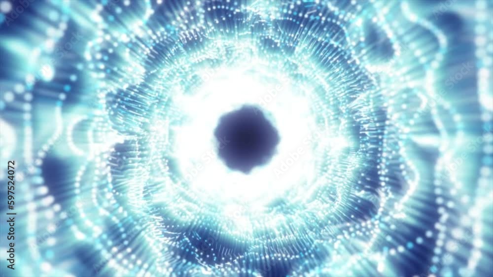 Aufkleber abstract blue energy tunnel made of particles and a grid of high-tech lines with a glowing backgroun