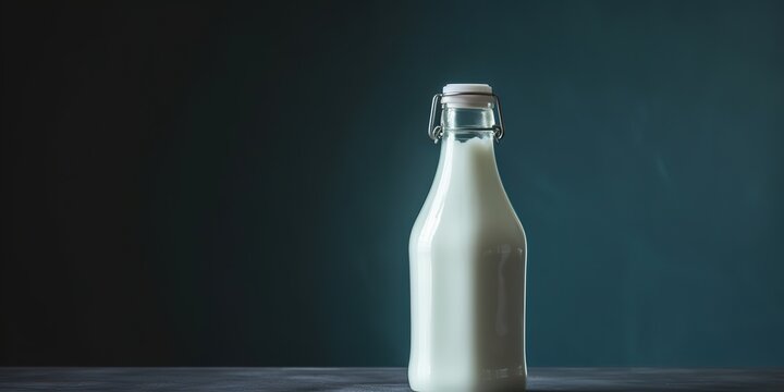 AI Generated. AI Generative. Mock up photo copy space illustration of retro vintage glass bottle of milk on kitchen table. Graphic Art