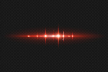 Light flash or red neon stripes. laser beams. Beautiful light reflections. Glowing stripes on a transparent background.