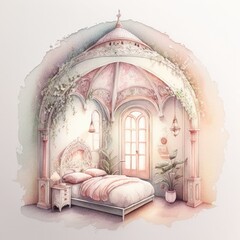 Cozy Fairy Bedroom Watercolor Painting