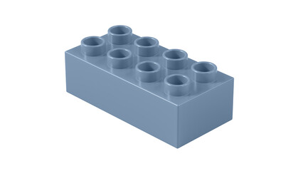 Faded Denim Plastic Bricks Block Isolated on a White Background. Children Toy Brick, Perspective View. Close Up View of a Game Block for Constructors. 3D illustration. 8K Ultra HD, 7680x4320, 300 dpi