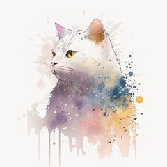 Feline Fantasia: A Japanese Watercolor Cartoon with Minimalist Style and Vibrant Colors