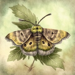 Forest Tent Caterpillar Moth in Watercolor Style - Top Down View