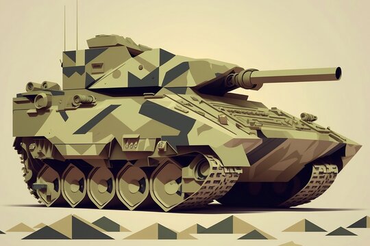 Geometric illustration of a battle tank, in khaki colors