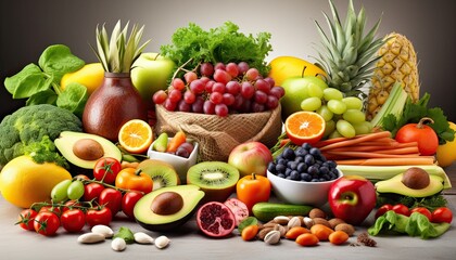 Obraz na płótnie Canvas Fresh vegetables and fruits. Healthy food. Generative AI