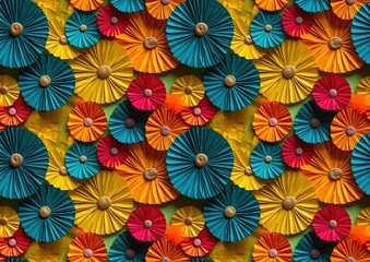 Fototapeta na wymiar seamless pattern with colorful flowers in paper cutout style. generative AI