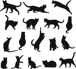 Set of different cat silhouette vector illustration