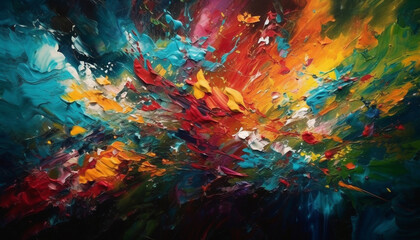 Fototapeta premium Vibrant colors painted image on artists canvas generated by AI