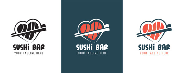 Sushi logo template. Japanese traditional cuisine, tasty food icon. japanese text translation "sushi". asian sushi bar vector logo