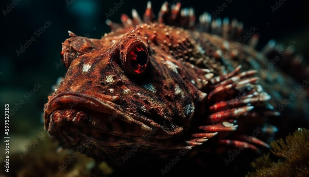 Poster scorpionfish in underwater reef portrait generated by ai