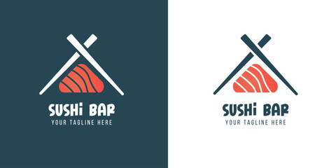 Sushi logo template. Japanese traditional cuisine, tasty food icon. japanese text translation "sushi". asian sushi bar vector logo