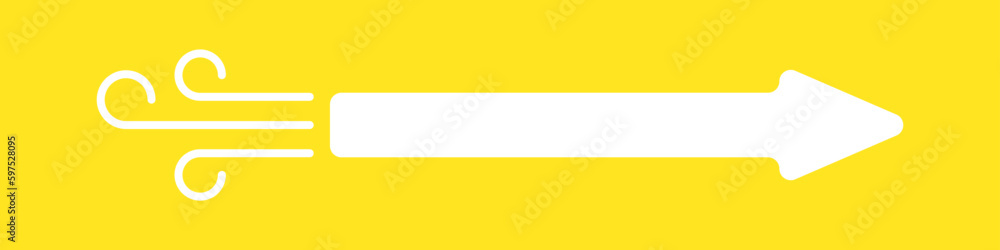 Poster wind arrow to the right vector. arrow vector icon. white arrow on a yelow background.