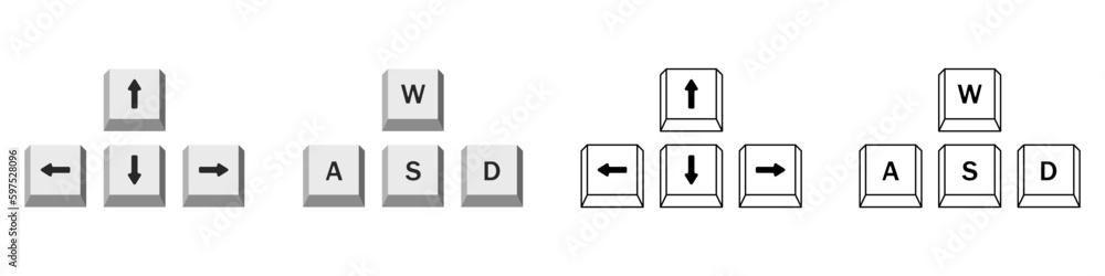 Fototapete Computer keys vector set. Computer buttons arrows and letters vector. Gamer keys on the keyboard.