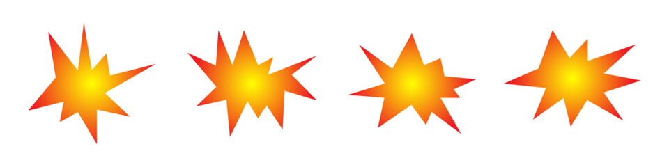 Explosion vector set. Flashes of fire vector. Simple explosion icons. Design icons for games and sites. Fireworks vector icon.