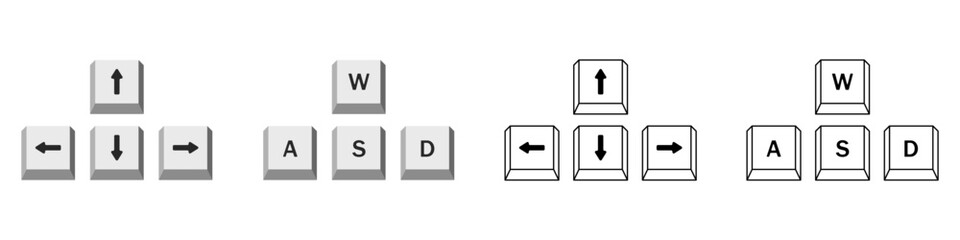 Computer keys vector set. Computer buttons arrows and letters vector. Gamer keys on the keyboard.