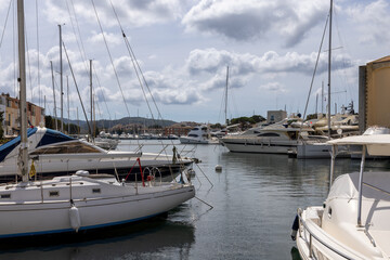 Fototapeta na wymiar Port Grimaud marina in France in spring with yachts and sailing boats