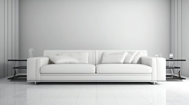 Luxury white leather sofa in the modern living room. Generative AI Technology 