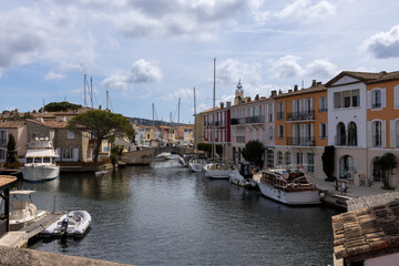 Fototapeta premium Port Grimaud marina in France in spring with yachts and sailing boats