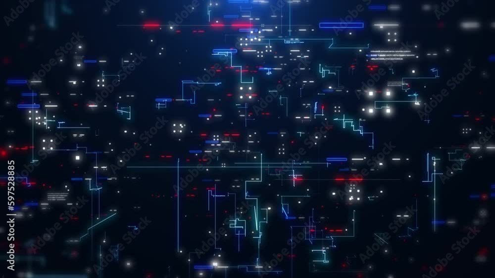 Poster Technology background of data network connection fly through cyberspace 4K motion background.