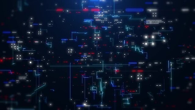 Technology background of data network connection fly through cyberspace 4K motion background.