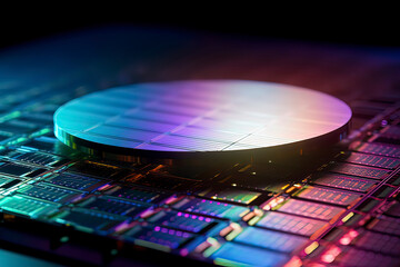 Close-up of Silicon Wafer. AI technology generated image - obrazy, fototapety, plakaty