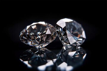 Two large rounds diamonds on dark background. Generative AI