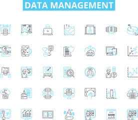 Data management linear icons set. Organization, Structuring, Integration, Analysis, Cleansing, Validation, Governance line vector and concept signs. Storage,Retrieval,Backup outline Generative AI