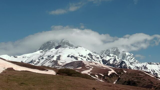 Ushba mountains is one of the most notable peaks of the Caucasus Mountains. Svaneti region of Georgia.