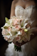 The bride is holding a beautiful bouquet. Bridal bouquet - Generative AI