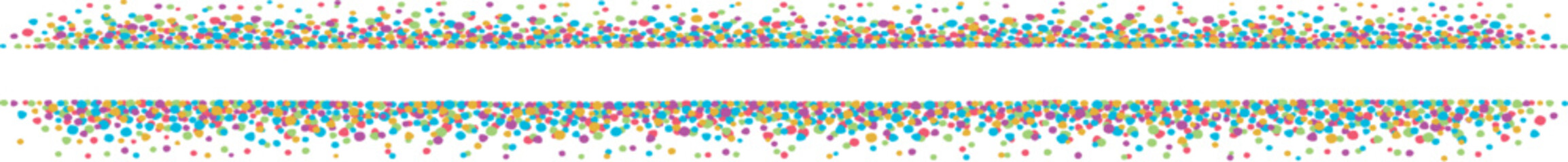 Colorful border with two lines with small dots. A border to use as a separator, made with random and irregular colored dots.