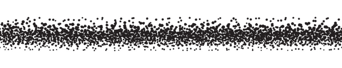Linear border with small dots, black. A border to use as a divider, made with messy and irregular black dots.