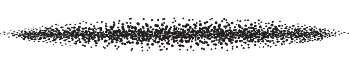 Linear border with small faded dots, black. A border to use as a divider, made with messy and irregular black dots.