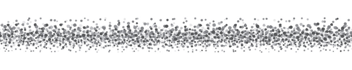 Linear border with small dots, gray. A border to use as a divider, made with untidy and irregular gray dots.