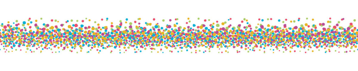 Colorful linear border with small dots. A border to use as a separator, made with random and irregular colored dots.