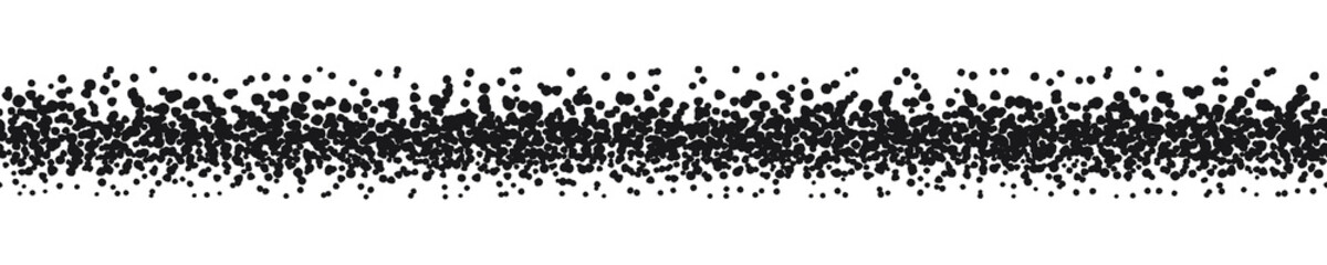 Linear border with small dots, black. A border to use as a divider, made with messy and irregular black dots.