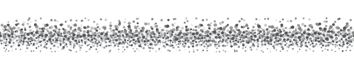 Linear border with small dots, gray. A border to use as a divider, made with untidy and irregular gray dots.