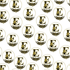 Pattern with monogram E. Repeating pattern with letter E. Seamless pattern with logo and letter E.
