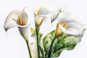 - watercolor, white lilies on a white background generative ai