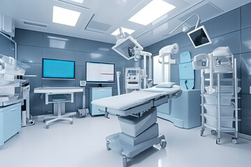 Fototapeta na wymiar Bright modern operating room. AI technology generated image
