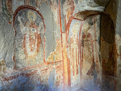 Affresco di una chiesa rupestre scavata nella roccia - La valle di Ihlara - turchia
