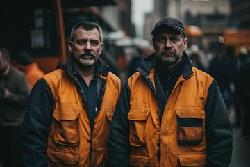 Fototapeta premium A team of electricians in hard hats