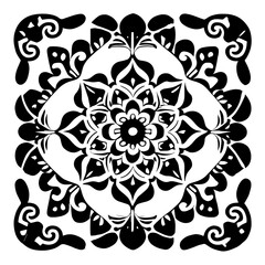 Floral Mandala Pattern Vector Black and White Design