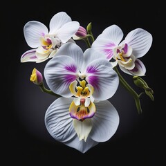 White orchid on black background. Generative ai