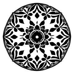 Floral Mandala Pattern Vector Black and White Design