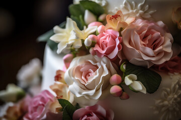 Elegant Two-Tiered Wedding Cake with Fresh Flowers