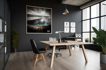 Contemporary Office Space with Striking Poster Mockup