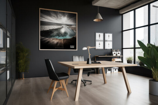 Contemporary Office Space with Striking Poster Mockup
