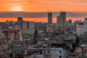View over the rooftops of Havana in Cuba with the El National hotel