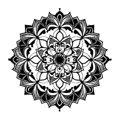 Floral Mandala Pattern Vector Black and White Design