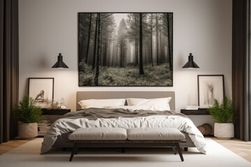 Minimalistic Bedroom with a Vibrant Abstract Poster